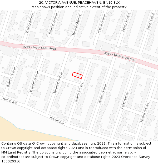 20, VICTORIA AVENUE, PEACEHAVEN, BN10 8LX: Location map and indicative extent of plot