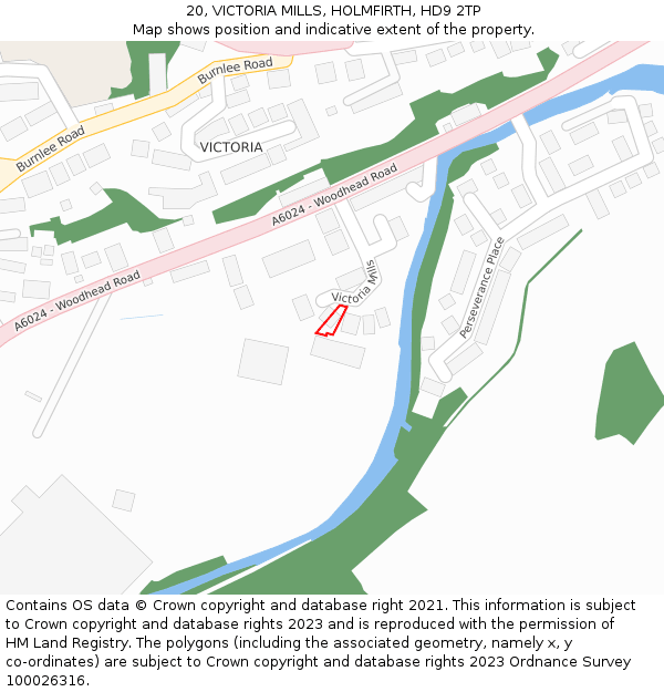 20, VICTORIA MILLS, HOLMFIRTH, HD9 2TP: Location map and indicative extent of plot