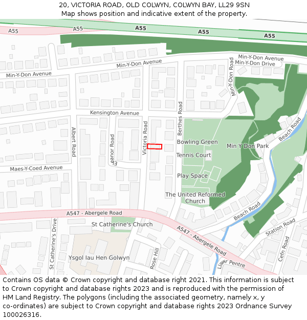 20, VICTORIA ROAD, OLD COLWYN, COLWYN BAY, LL29 9SN: Location map and indicative extent of plot