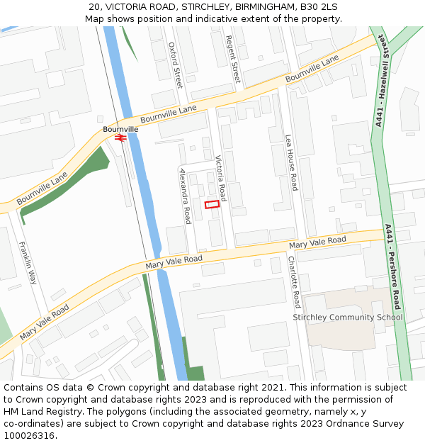 20, VICTORIA ROAD, STIRCHLEY, BIRMINGHAM, B30 2LS: Location map and indicative extent of plot