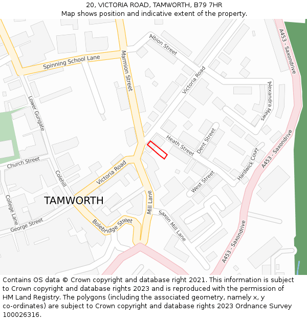 20, VICTORIA ROAD, TAMWORTH, B79 7HR: Location map and indicative extent of plot