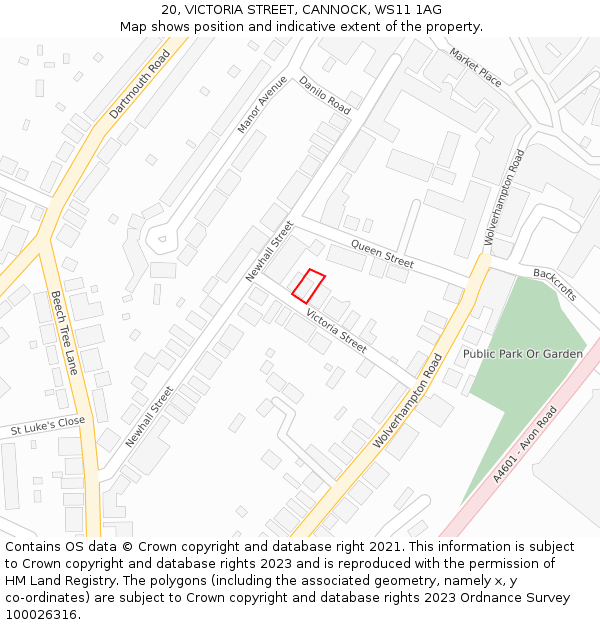 20, VICTORIA STREET, CANNOCK, WS11 1AG: Location map and indicative extent of plot