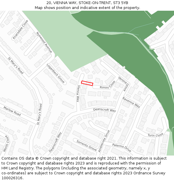 20, VIENNA WAY, STOKE-ON-TRENT, ST3 5YB: Location map and indicative extent of plot