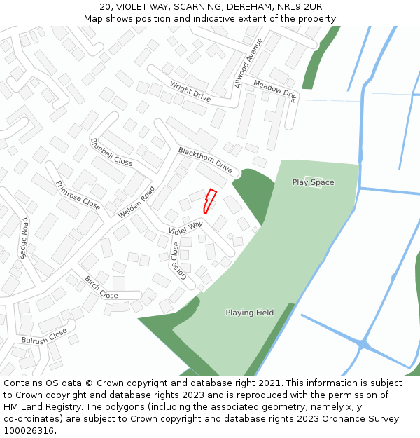 20, VIOLET WAY, SCARNING, DEREHAM, NR19 2UR: Location map and indicative extent of plot