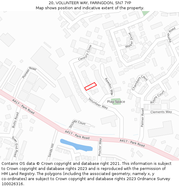 20, VOLUNTEER WAY, FARINGDON, SN7 7YP: Location map and indicative extent of plot