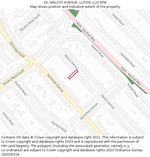 20, WALCOT AVENUE, LUTON, LU2 0PW: Location map and indicative extent of plot