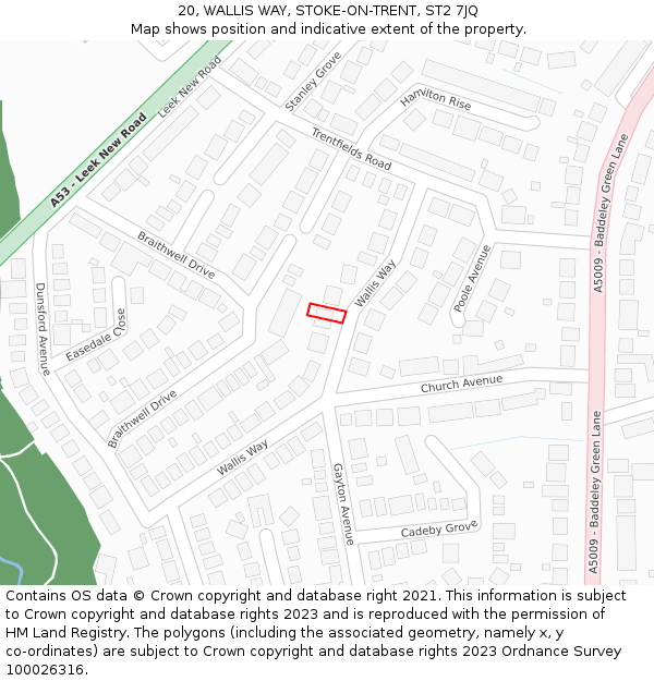20, WALLIS WAY, STOKE-ON-TRENT, ST2 7JQ: Location map and indicative extent of plot