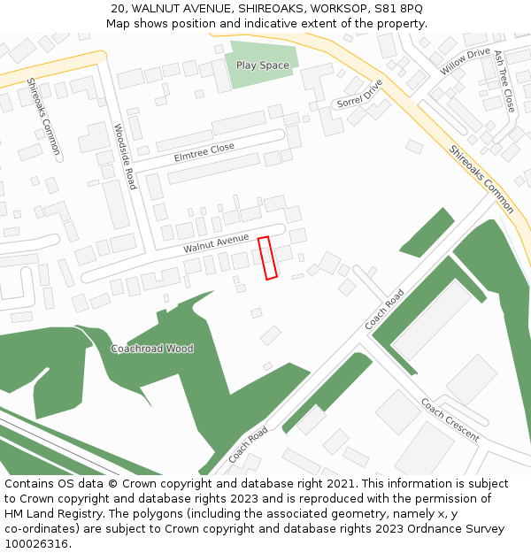 20, WALNUT AVENUE, SHIREOAKS, WORKSOP, S81 8PQ: Location map and indicative extent of plot