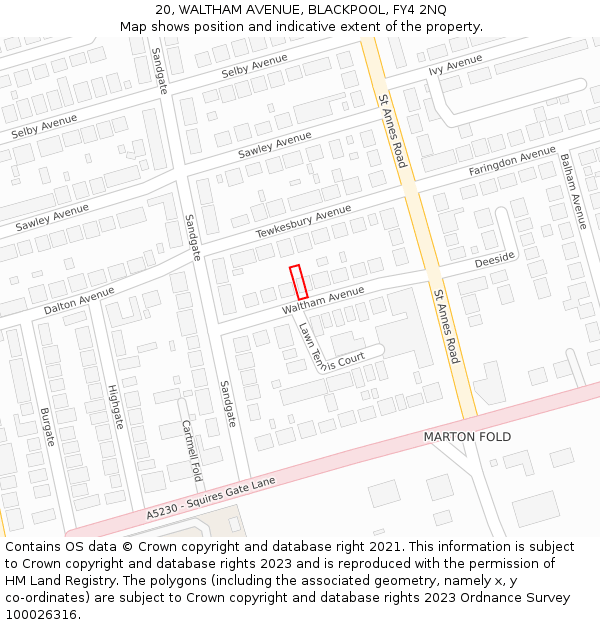 20, WALTHAM AVENUE, BLACKPOOL, FY4 2NQ: Location map and indicative extent of plot