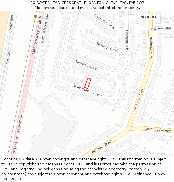 20, WATERHEAD CRESCENT, THORNTON-CLEVELEYS, FY5 1QR: Location map and indicative extent of plot