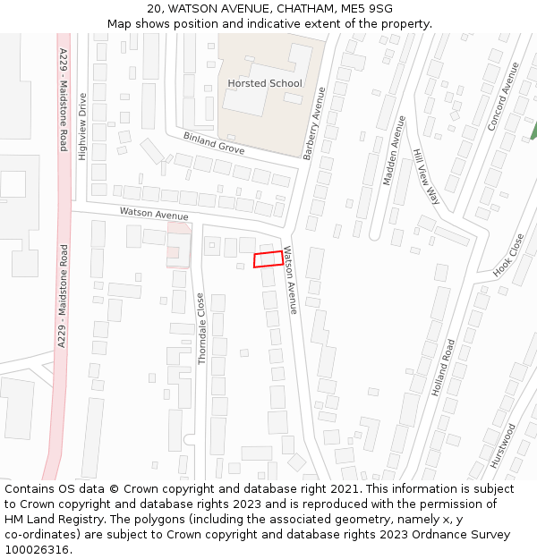 20, WATSON AVENUE, CHATHAM, ME5 9SG: Location map and indicative extent of plot