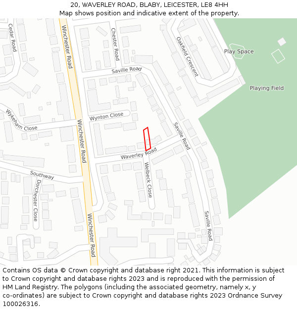 20, WAVERLEY ROAD, BLABY, LEICESTER, LE8 4HH: Location map and indicative extent of plot