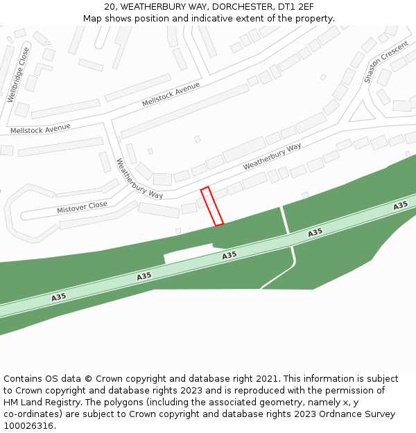 20, WEATHERBURY WAY, DORCHESTER, DT1 2EF: Location map and indicative extent of plot