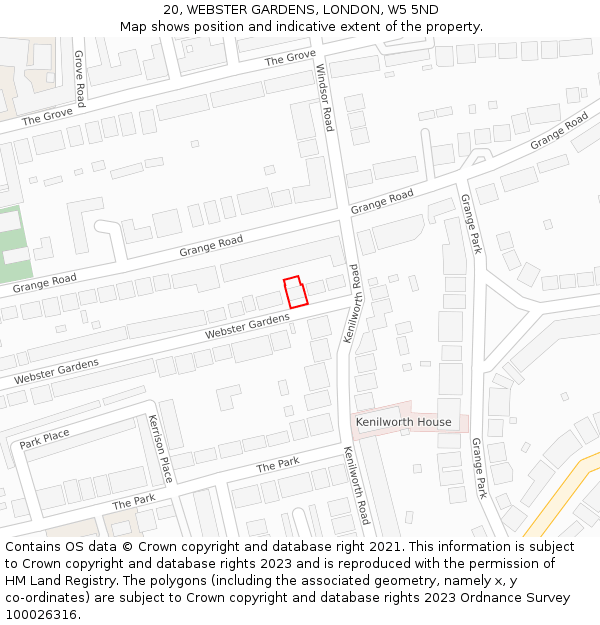 20, WEBSTER GARDENS, LONDON, W5 5ND: Location map and indicative extent of plot