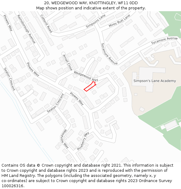 20, WEDGEWOOD WAY, KNOTTINGLEY, WF11 0DD: Location map and indicative extent of plot