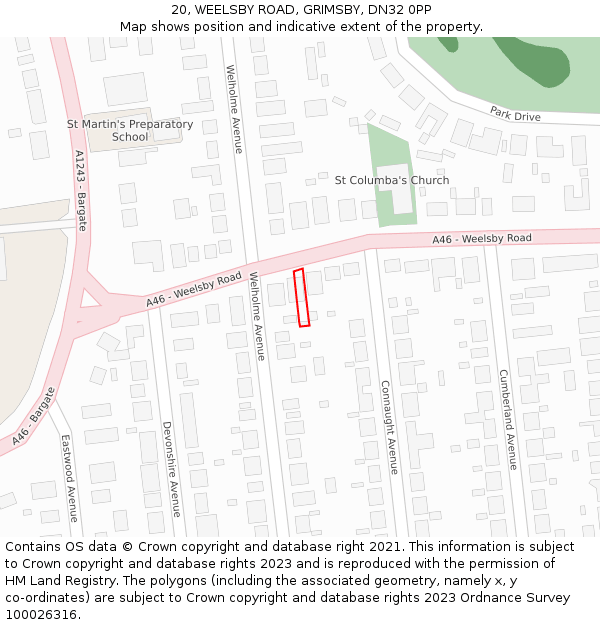 20, WEELSBY ROAD, GRIMSBY, DN32 0PP: Location map and indicative extent of plot