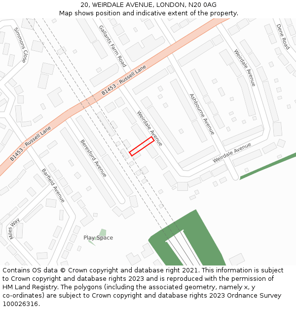 20, WEIRDALE AVENUE, LONDON, N20 0AG: Location map and indicative extent of plot