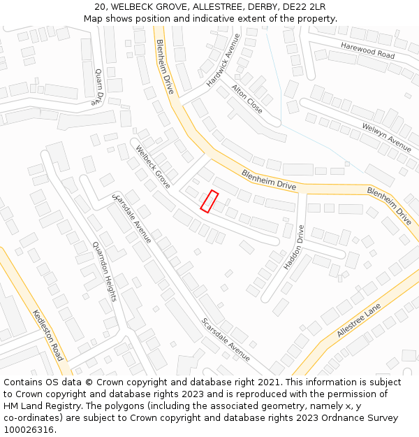 20, WELBECK GROVE, ALLESTREE, DERBY, DE22 2LR: Location map and indicative extent of plot