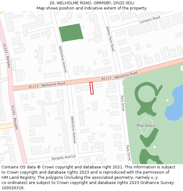 20, WELHOLME ROAD, GRIMSBY, DN32 0DU: Location map and indicative extent of plot