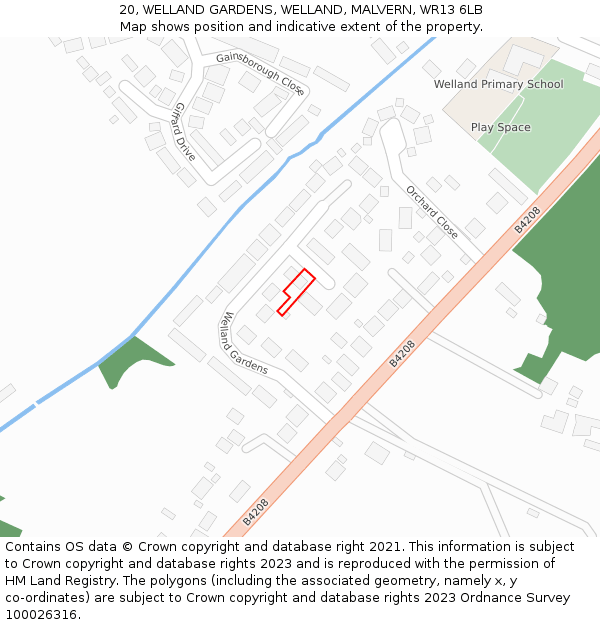 20, WELLAND GARDENS, WELLAND, MALVERN, WR13 6LB: Location map and indicative extent of plot