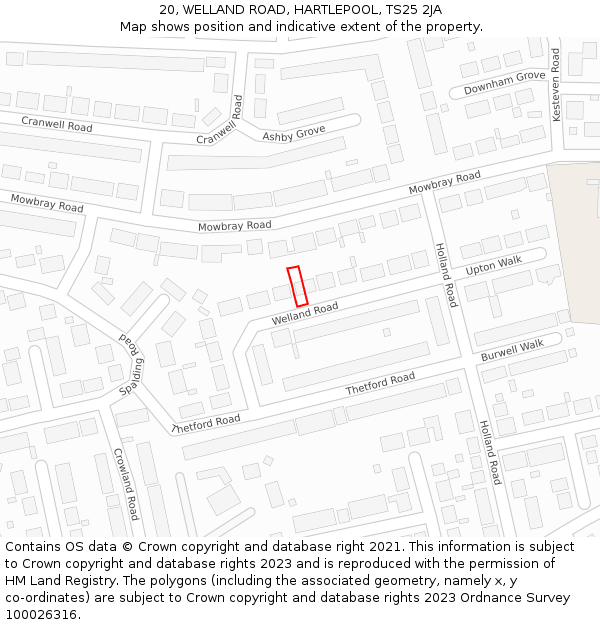 20, WELLAND ROAD, HARTLEPOOL, TS25 2JA: Location map and indicative extent of plot