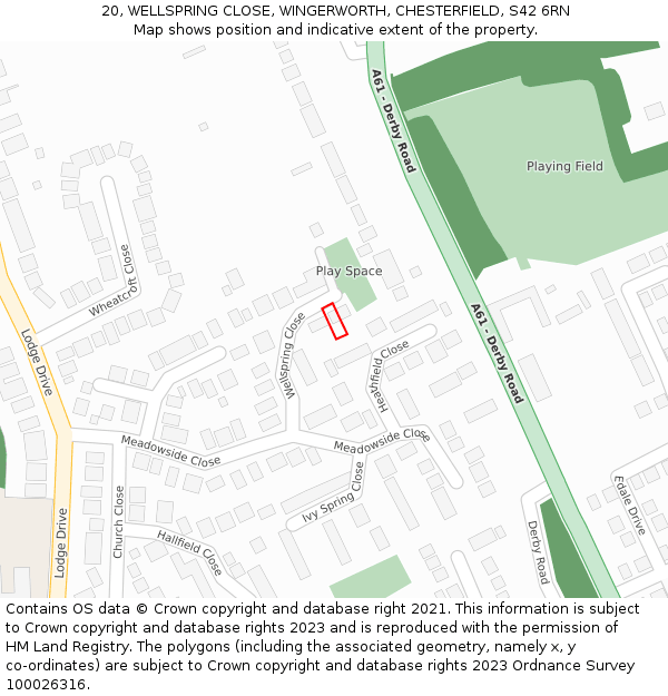 20, WELLSPRING CLOSE, WINGERWORTH, CHESTERFIELD, S42 6RN: Location map and indicative extent of plot