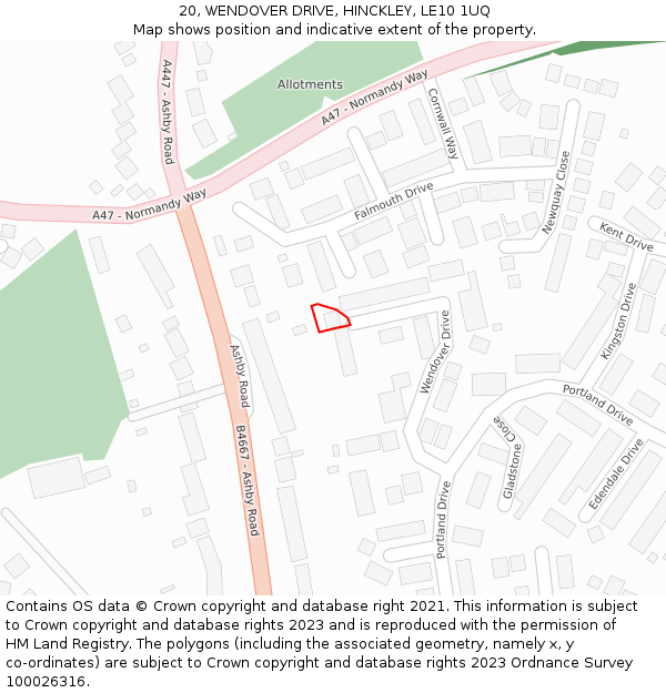 20, WENDOVER DRIVE, HINCKLEY, LE10 1UQ: Location map and indicative extent of plot