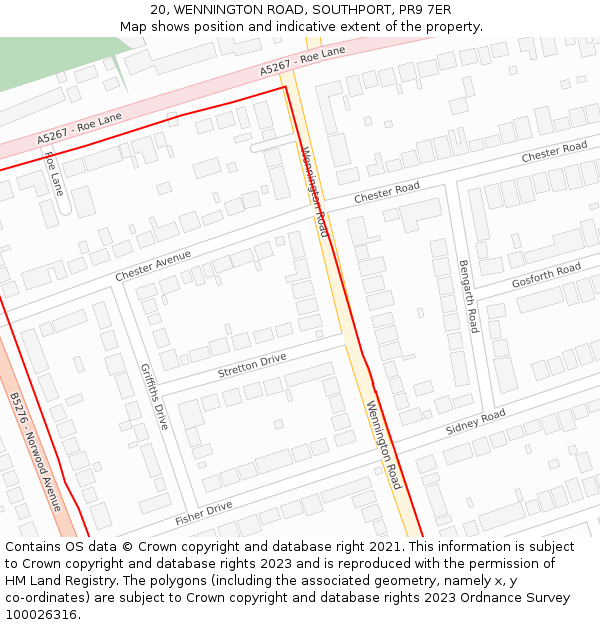 20, WENNINGTON ROAD, SOUTHPORT, PR9 7ER: Location map and indicative extent of plot