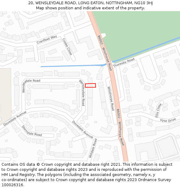 20, WENSLEYDALE ROAD, LONG EATON, NOTTINGHAM, NG10 3HJ: Location map and indicative extent of plot