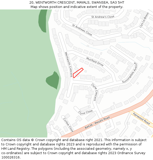 20, WENTWORTH CRESCENT, MAYALS, SWANSEA, SA3 5HT: Location map and indicative extent of plot