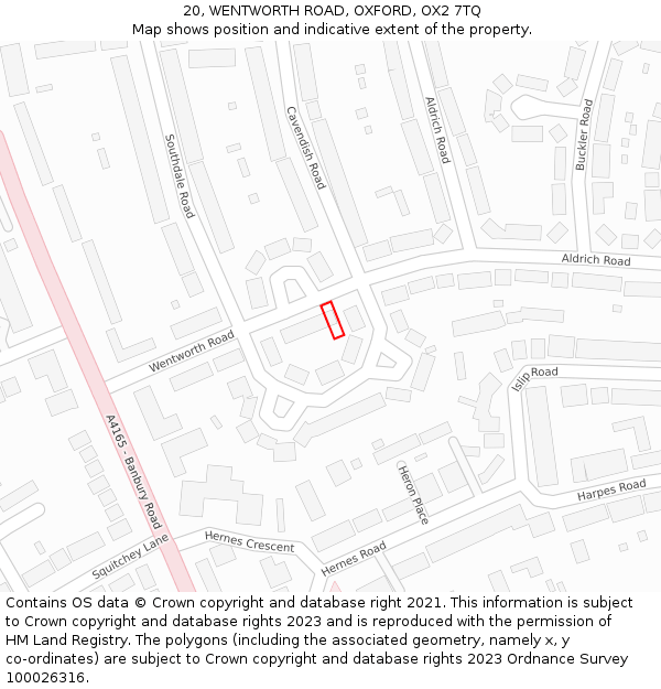 20, WENTWORTH ROAD, OXFORD, OX2 7TQ: Location map and indicative extent of plot