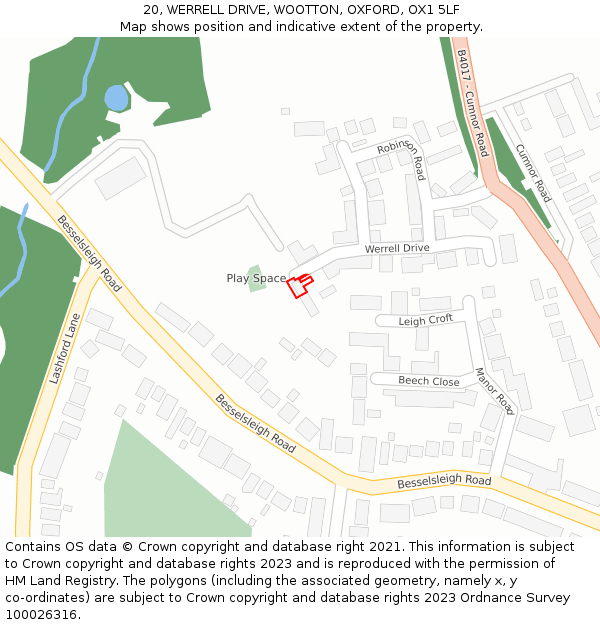 20, WERRELL DRIVE, WOOTTON, OXFORD, OX1 5LF: Location map and indicative extent of plot