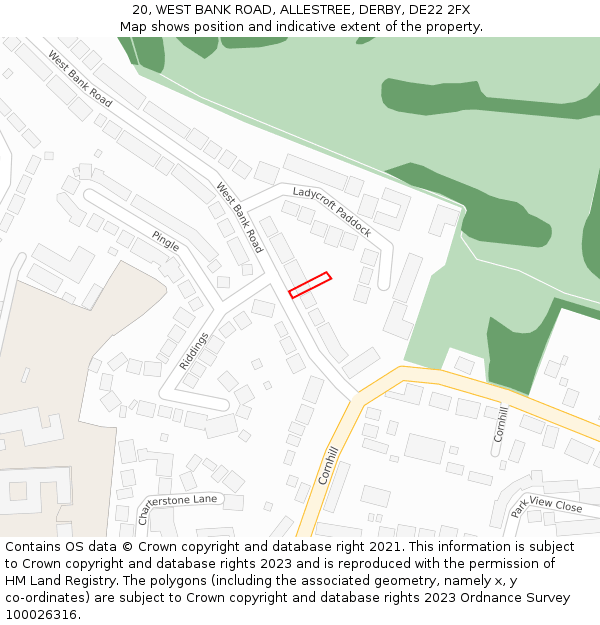 20, WEST BANK ROAD, ALLESTREE, DERBY, DE22 2FX: Location map and indicative extent of plot