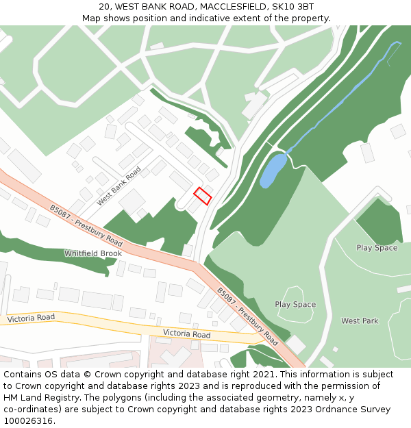 20, WEST BANK ROAD, MACCLESFIELD, SK10 3BT: Location map and indicative extent of plot