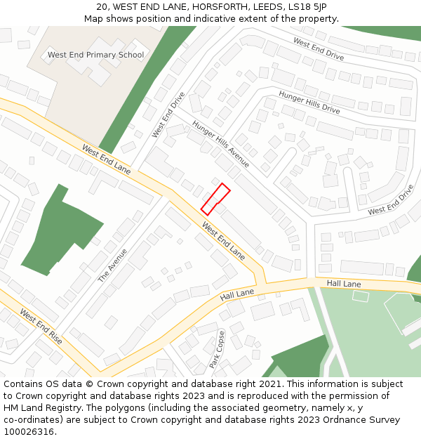 20, WEST END LANE, HORSFORTH, LEEDS, LS18 5JP: Location map and indicative extent of plot