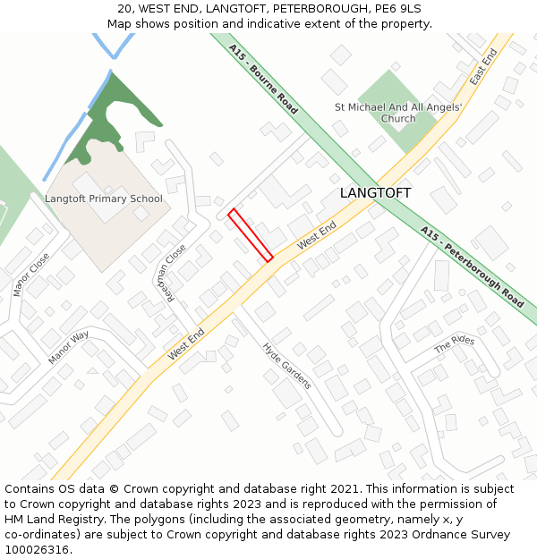20, WEST END, LANGTOFT, PETERBOROUGH, PE6 9LS: Location map and indicative extent of plot