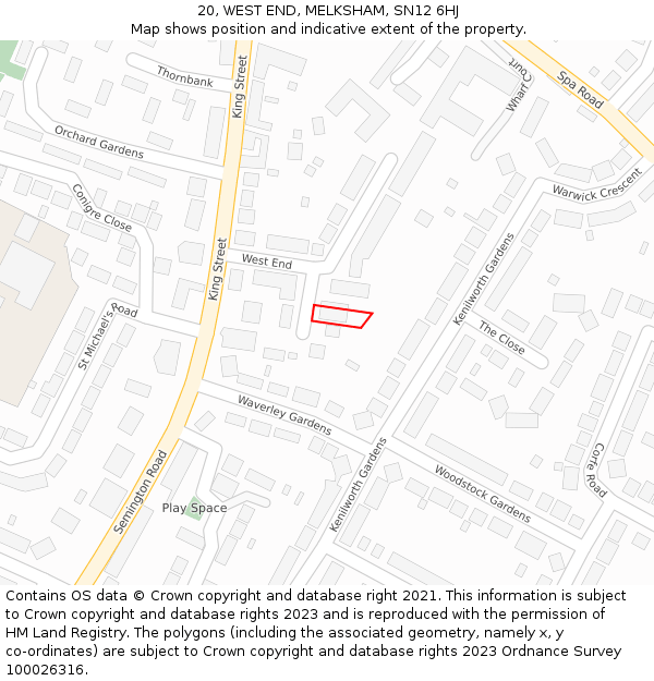 20, WEST END, MELKSHAM, SN12 6HJ: Location map and indicative extent of plot