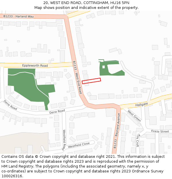 20, WEST END ROAD, COTTINGHAM, HU16 5PN: Location map and indicative extent of plot
