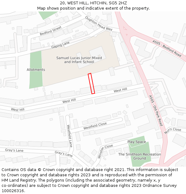 20, WEST HILL, HITCHIN, SG5 2HZ: Location map and indicative extent of plot