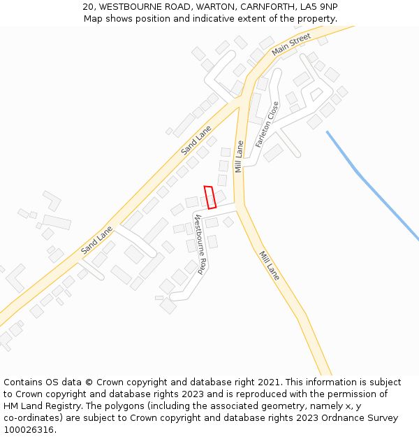 20, WESTBOURNE ROAD, WARTON, CARNFORTH, LA5 9NP: Location map and indicative extent of plot