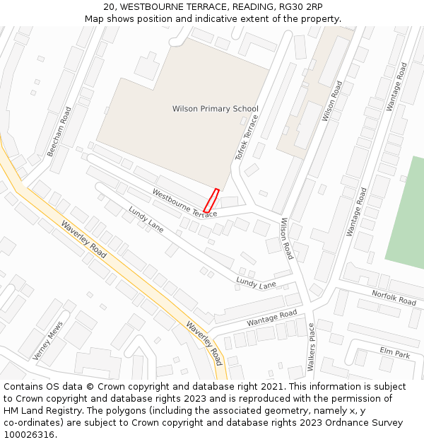 20, WESTBOURNE TERRACE, READING, RG30 2RP: Location map and indicative extent of plot