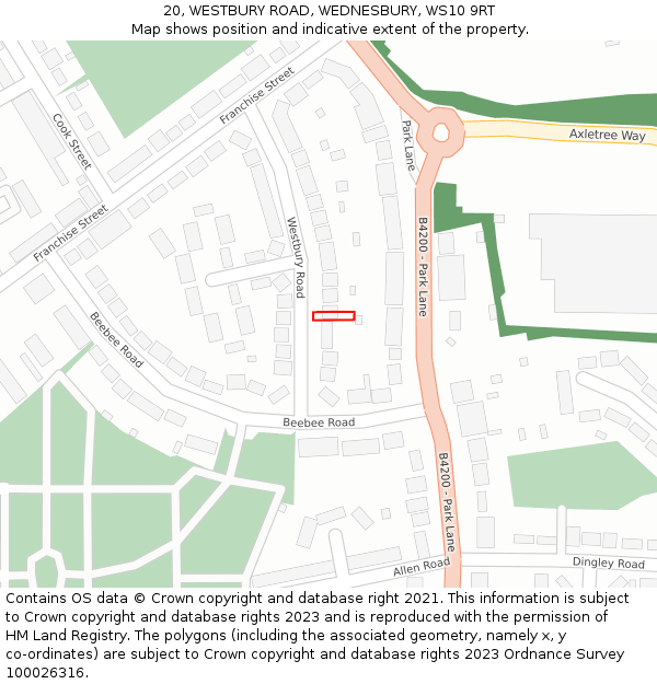 20, WESTBURY ROAD, WEDNESBURY, WS10 9RT: Location map and indicative extent of plot