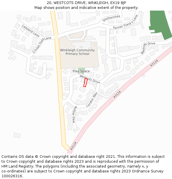 20, WESTCOTS DRIVE, WINKLEIGH, EX19 8JP: Location map and indicative extent of plot
