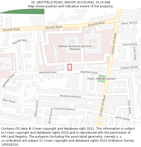 20, WESTFIELD ROAD, BISHOP AUCKLAND, DL14 6AE: Location map and indicative extent of plot