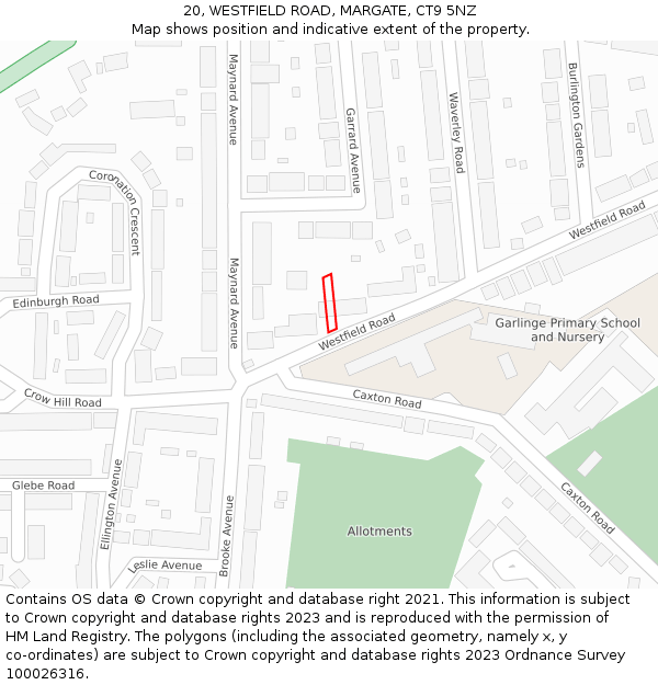 20, WESTFIELD ROAD, MARGATE, CT9 5NZ: Location map and indicative extent of plot