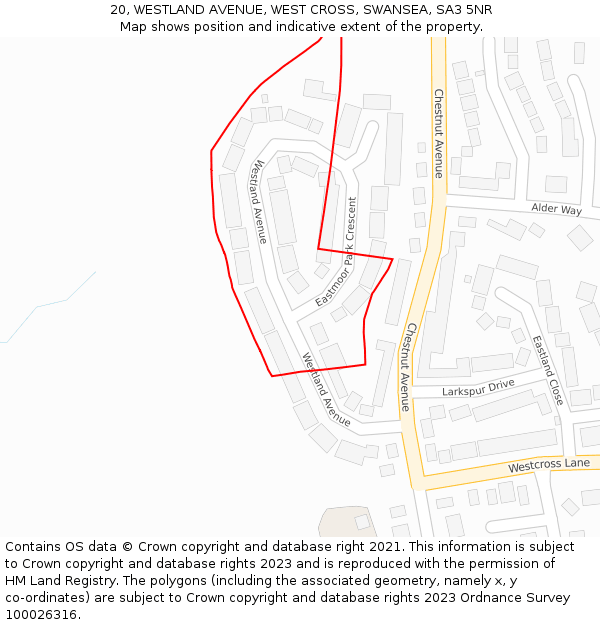 20, WESTLAND AVENUE, WEST CROSS, SWANSEA, SA3 5NR: Location map and indicative extent of plot