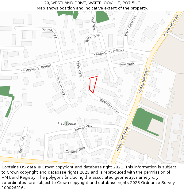 20, WESTLAND DRIVE, WATERLOOVILLE, PO7 5UG: Location map and indicative extent of plot