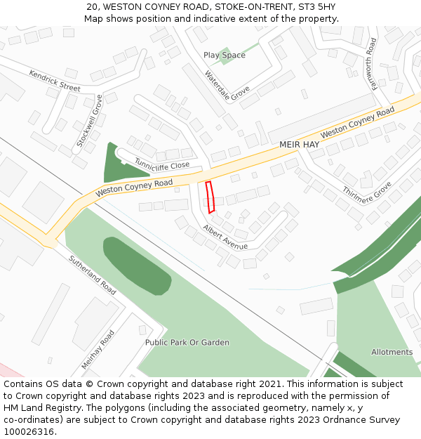 20, WESTON COYNEY ROAD, STOKE-ON-TRENT, ST3 5HY: Location map and indicative extent of plot