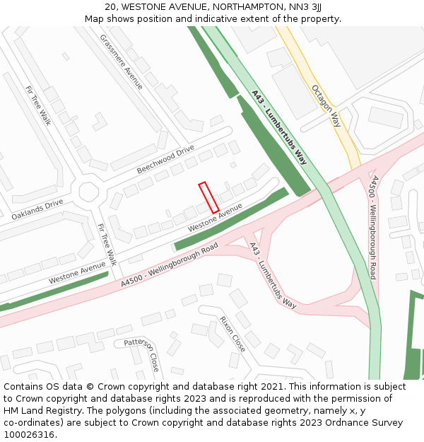 20, WESTONE AVENUE, NORTHAMPTON, NN3 3JJ: Location map and indicative extent of plot