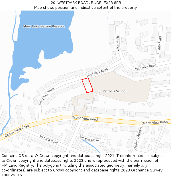 20, WESTPARK ROAD, BUDE, EX23 8PB: Location map and indicative extent of plot